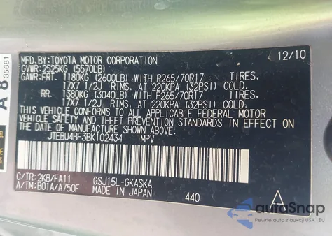 2011 Toyota Fj Cruiser z USA, uszkodzony, nr VIN JTEBU4BF3BK102434